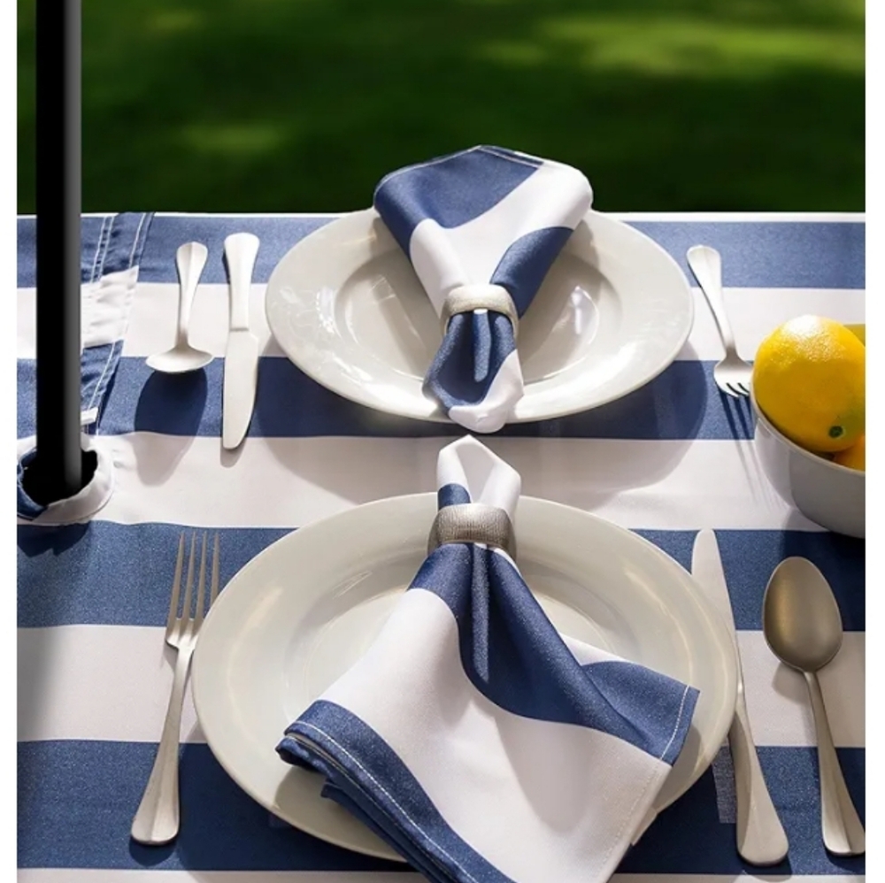 Cabana Stripe Outdoor Rectangular Tablecloth Stain/Wrinkle Resistant Waterproof